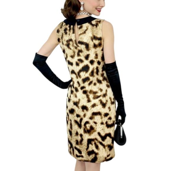 Nicole Miller Keyhole Sleeveless Halter Leopard 60s Mod Glam Cocktail Dress Sz 6 - Picture 3 of 14